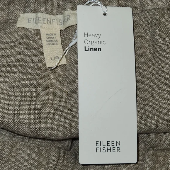EILEEN FISHER Organic-Linen Midi Skirt Elastic Waist Drawstrings Khaki Size L - Picture 7 of 12